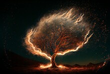 Illustration  Wind Whips Embers From A Burning Tree During At Lightning Storm.
Generative Ai