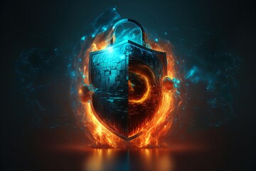 Wall Mural - Firewall Internet Security Connection: Protecting Your Online World from the Dark Side of the Cosmos - A Modern Illustration of Technology, Energy, and Science in the Universe