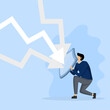 © FAHMI - Protection or defensive stock concept in economic crisis or market crash, tough business to survive adversity or insurance concept, businessman holding shield to cover and protect from decline arrow.