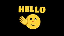 Hello Animation Text With Emoticon Waving On Tranparent Background