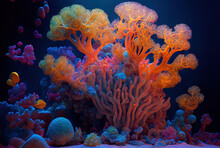 Wonderful Colored Corals And Aquatic Life In Ocean Seabed In The Water Realistic Mattepainting Illustration