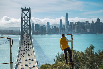 Poster - woman walking on the bridge