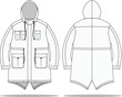 Fishtail Parka Technical Fashion Vector Illustraion Design Template 