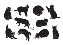 黒猫のいろいろなポーズのイラスト素材