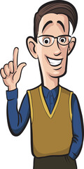 standing smiling geek guy with speech balloon - PNG image with transparent background