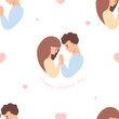 © Ludmila - Seamless pattern with couple in love. Happy romantic girl and man on white background with hearts. Vector illustration. endless background for valentines, festive packaging, wallpaper, design .