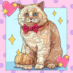 Canvas Print - Illustration of a cat with a valentine theme 