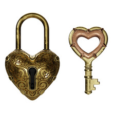 A 3D-rendered Representation Of An Antique Key Set In The Form Of A Golden Heart.