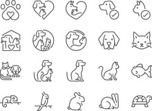 Pet Friendly Icon Set. Included The Icons As dog, Cat, Animals, Bird, Fish, And More.