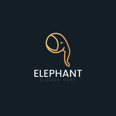 Abstract elephant vector logo design. Creative linear animal gold logotype