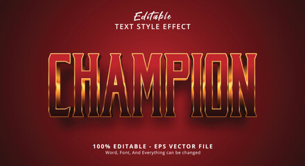 Fototapete - Editable text effect, Champion text on red and golden color style