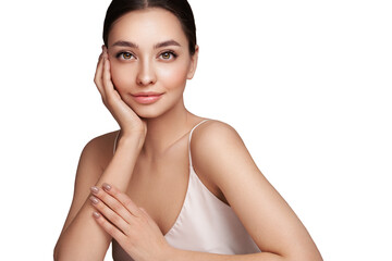 Wall Mural - portrait beautiful young woman with clean fresh skin. model with healthy skin, close up portrait. co