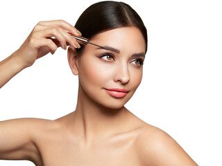 Wall Mural - beautiful woman puts mascara on her eyebrows. eyelash extensions. healthy clean fresh skin natural m
