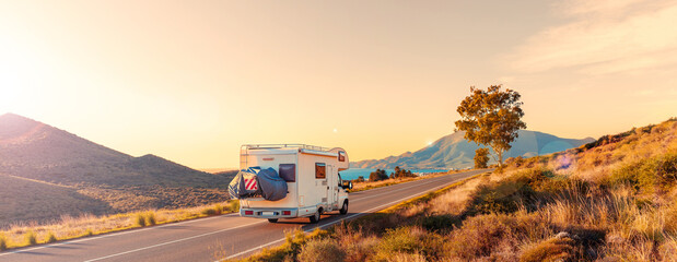 family travel- holiday trip in motorhome