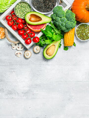 Poster - Healthy food. Variety of organic vegetables and fruits .