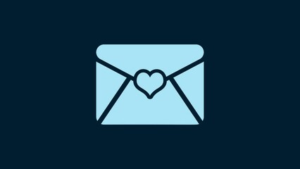 Sticker - White Envelope with Valentine heart icon isolated on blue background. Letter love and romance. 4K Video motion graphic animation