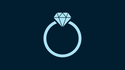 Sticker - White Diamond engagement ring icon isolated on blue background. 4K Video motion graphic animation