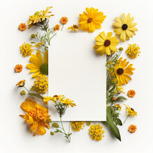Bright Yellow Summer Flowers With Blank Paper