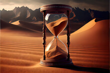 The Sands Of Time - Sand-filled Hourglass In A Sandy Desert Created By Generative AI