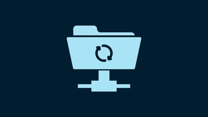 Poster - white ftp sync refresh icon isolated on blue background. software update, transfer protocol, router,
