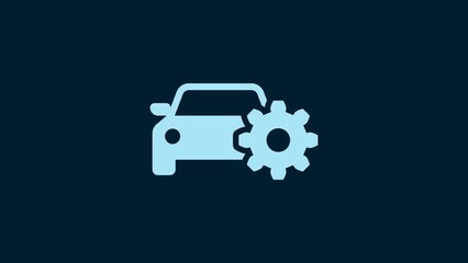 Canvas Print - White Car service icon isolated on blue background. Auto mechanic service. Mechanic service. Repair service auto mechanic. Maintenance sign. 4K Video motion graphic animation