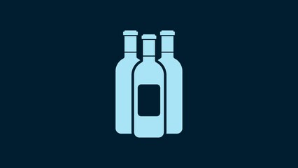 Poster - White Bottles of wine icon isolated on blue background. 4K Video motion graphic animation