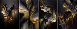 Fototapeta Młodzieżowe - Abstract background, alcohol ink painting, Black tones with golden cracks