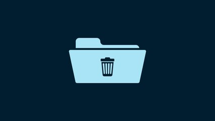 Poster - White Delete folder icon isolated on blue background. Folder with recycle bin. Delete or error folder. Close computer information folder sign. 4K Video motion graphic animation
