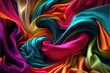Leinwanddruck Bild - Bright, colorful silk pattern. messy and ruffled yet smooth, soft, and luxurious silk texture. Generative AI