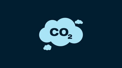 Sticker - White CO2 emissions in cloud icon isolated on blue background. Carbon dioxide formula symbol, smog pollution concept, environment concept. 4K Video motion graphic animation