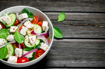 Sticker - Vegetable salad. Salad with vegetables, cheese and olive oil.