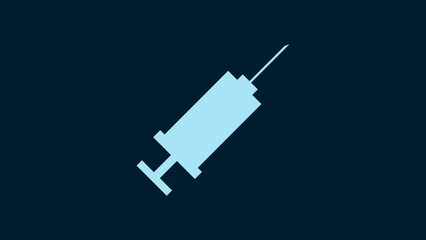 Wall Mural - White Syringe icon isolated on blue background. Syringe for vaccine, vaccination, injection, flu shot. Medical equipment. 4K Video motion graphic animation