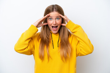 Wall Mural - Young caucasian woman isolated on white background with surprise expression