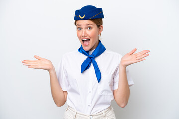 Wall Mural - Airplane stewardess woman isolated on white background with shocked facial expression