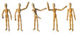  Set of wooden mannequins (gestalt) for drawing in different poses  isolated on a white background