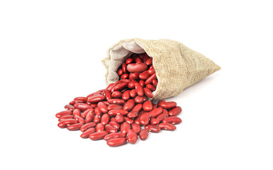 Wall Mural - Kidney beans (Red bean) in a sack isolated on white background
