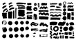 Gran colección de trazos de pincel con pintura negra, trazos reales hechos a mano con formas variadas, circulares, alargadas, cuadradas, rectangulares, conjunto de trazos vectoriales en color negro