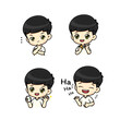 Collection set Cute and polite boy mascot cartoon character in many pose