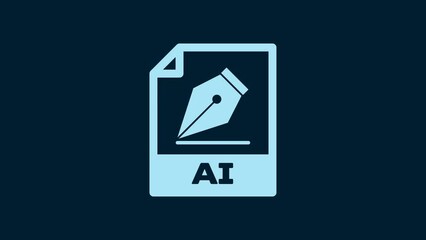 Sticker - White AI file document. Download ai button icon isolated on blue background. AI file symbol. 4K Video motion graphic animation