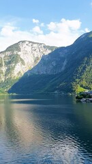 Wall Mural - postcard view of the famous Hallstatt mountain village in the Austrian Alps, Salzkammergut region, Hallstatt, Austria. Europe. 