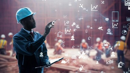Poster - Engineer working in construction site and digital technology concept.