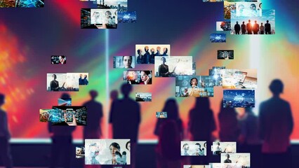 Poster - Group of people in virtual museum concept. 