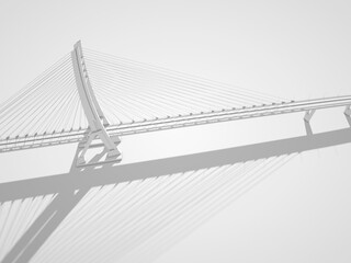 Wall Mural - Suspension bridge aerial view, white digital model, 3d render