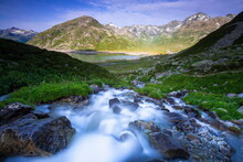Torrent Flowing To Lake Montespluga, Lombardy, Italy
