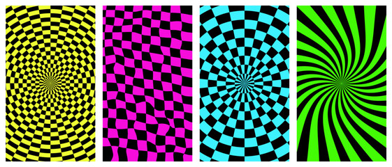 Wall Mural - Vector set of acid psychedelic posters. Trendy acid colors.Vector illustration