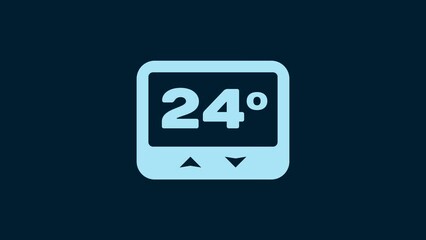 Sticker - White Thermostat icon isolated on blue background. Temperature control. 4K Video motion graphic animation