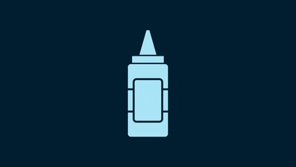 Sticker - White Mustard bottle icon isolated on blue background. 4K Video motion graphic animation