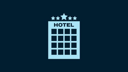 Sticker - White Hotel building icon isolated on blue background. 4K Video motion graphic animation