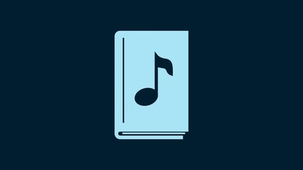 Wall Mural - White Audio book icon isolated on blue background. Musical note with book. Audio guide sign. Online learning concept. 4K Video motion graphic animation