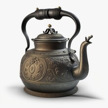 Old Antique Teapot Kettle Isolated On A White Background
